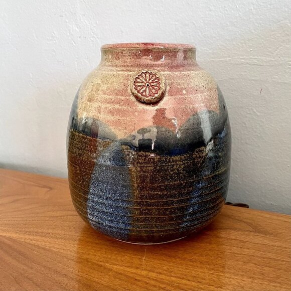 Vintage Signed JL Studio Art Pottery Vase Glazed Multi Farmhouse Boho Rustic - Picture 1 of 8
